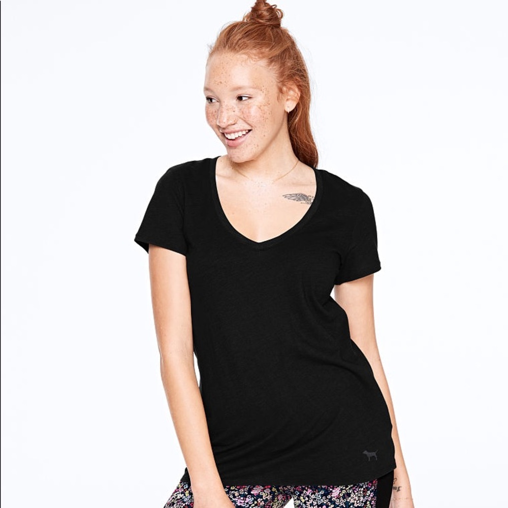 VS PINK Black V-Neck Tee Shirt - Size XS